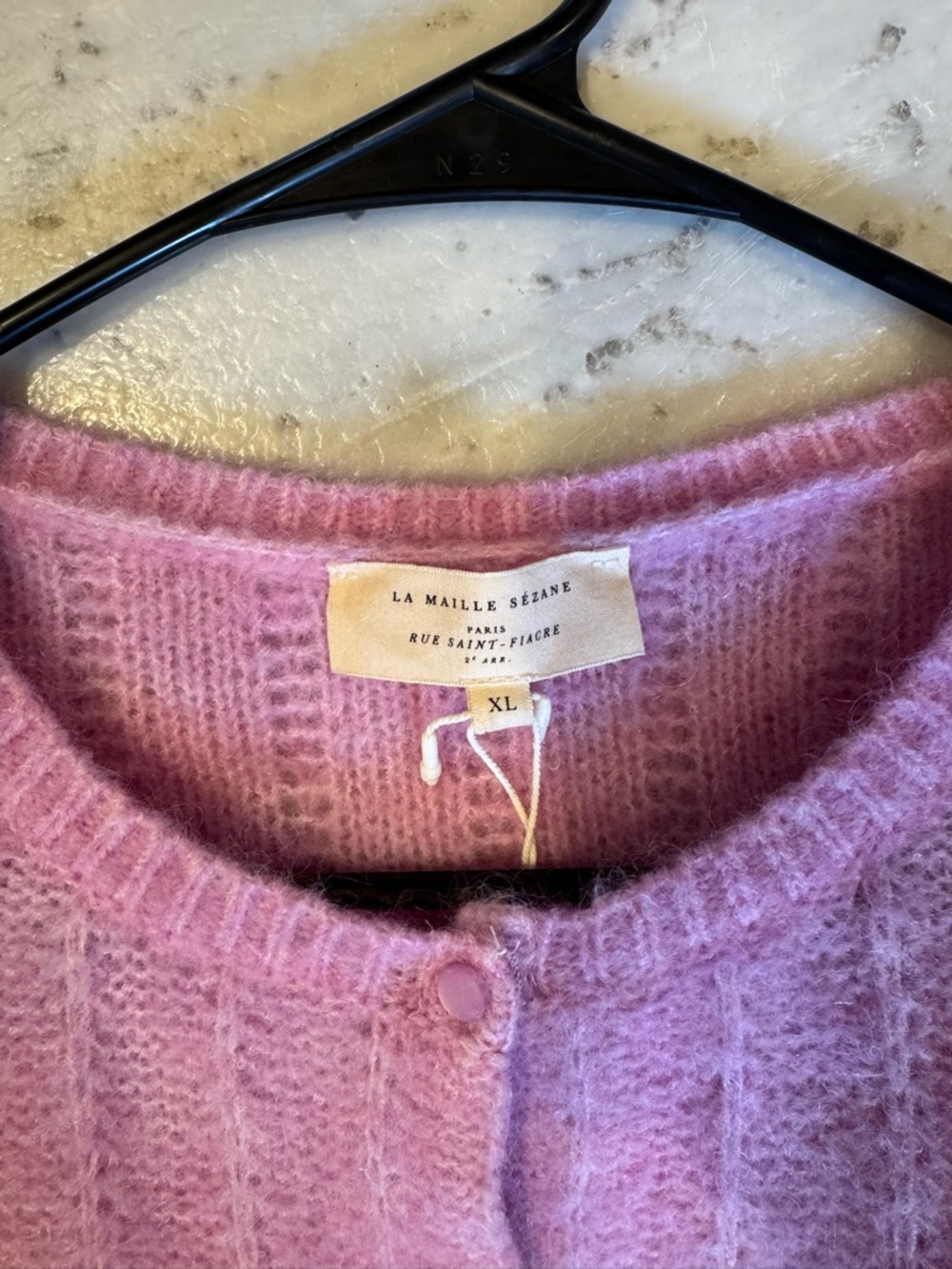 Sezane Lilac Puff-Sleeve Knit Cardigan - Picture 3 of 6